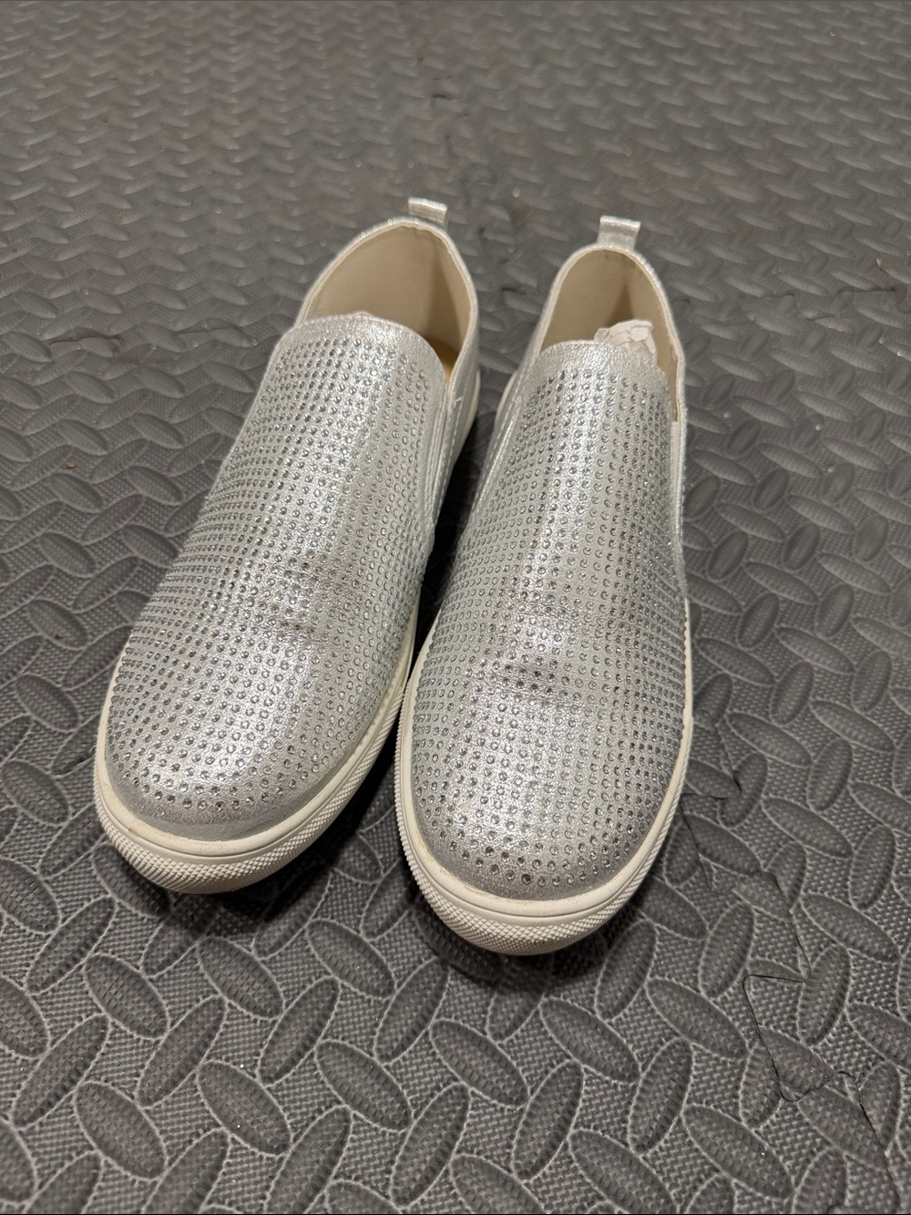 Nicole Miller Silver Rhinestone Slip-On Sneakers